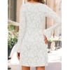 imageZESICA Womens Fall Bell Long Sleeve Bodycon Mini Dresses 2025 Casual Floral Crew Neck Mesh Cocktail Party Club DressWhite