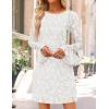 imageZESICA Womens Fall Bell Long Sleeve Bodycon Mini Dresses 2025 Casual Floral Crew Neck Mesh Cocktail Party Club DressWhite