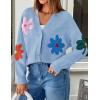 imageZESICA Womens Fall Floral Cardigan Sweaters 2025 Casual Long Sleeve Open Front Button Down V Neck Knit SweaterBlue
