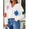 imageZESICA Womens Fall Floral Cardigan Sweaters 2025 Casual Long Sleeve Open Front Button Down V Neck Knit SweaterWhite