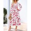 imageZESICA Womens Fall Long Sleeve Floral Boho Dress 2025 Casual V Neck ALine Flowy Wedding Guest Maxi DressesWhite