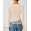 imageZESICA Womens Fall Long Sleeve Tops 2025 Casual Cowl Neck Lace Slim Fit Going Out Y2k Knit Shirts BlousesApricot
