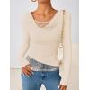 imageZESICA Womens Fall Long Sleeve Tops 2025 Casual Cowl Neck Lace Slim Fit Going Out Y2k Knit Shirts BlousesApricot