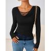 imageZESICA Womens Fall Long Sleeve Tops 2025 Casual Cowl Neck Lace Slim Fit Going Out Y2k Knit Shirts BlousesBlack