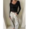 imageZESICA Womens Fall Long Sleeve Tops 2025 Casual Cowl Neck Lace Slim Fit Going Out Y2k Knit Shirts BlousesBlack
