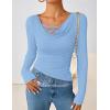 imageZESICA Womens Fall Long Sleeve Tops 2025 Casual Cowl Neck Lace Slim Fit Going Out Y2k Knit Shirts BlousesBlue
