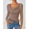 imageZESICA Womens Fall Long Sleeve Tops 2025 Casual Cowl Neck Lace Slim Fit Going Out Y2k Knit Shirts BlousesKhaki