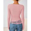 imageZESICA Womens Fall Long Sleeve Tops 2025 Casual Cowl Neck Lace Slim Fit Going Out Y2k Knit Shirts BlousesPink