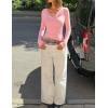 imageZESICA Womens Fall Long Sleeve Tops 2025 Casual Cowl Neck Lace Slim Fit Going Out Y2k Knit Shirts BlousesPink
