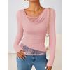 imageZESICA Womens Fall Long Sleeve Tops 2025 Casual Cowl Neck Lace Slim Fit Going Out Y2k Knit Shirts BlousesPink