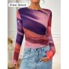 imageZESICA Womens Floral Mesh Going Out Tops Fall Long Sleeve Crewneck Slim Fit Ruched Y2k Shirts Beach Vacation OutfitsMulticolour