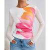 imageZESICA Womens Floral Mesh Going Out Tops Fall Long Sleeve Crewneck Slim Fit Ruched Y2k Shirts Beach Vacation OutfitsWhite