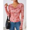 imageZESICA Womens Floral Mesh Long Sleeve Tops 2025 Fall Cowl Neck Slim Fit Going Out Y2k Shirts Trendy Date Night OutfitsPink