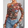 imageZESICA Womens Floral Off Shoulder Long Sleeve Tops 2025 Fall Mesh Ruched Fitted Trendy Going Out Shirts BlousesMulticolour