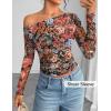 imageZESICA Womens Floral Off Shoulder Long Sleeve Tops 2025 Fall Mesh Ruched Fitted Trendy Going Out Shirts BlousesMulticolour