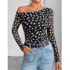 imageZESICA Womens Floral Off Shoulder Long Sleeve Tops 2025 Fall Mesh Ruched Fitted Trendy Going Out Shirts BlousesPointblack