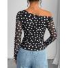 imageZESICA Womens Floral Off Shoulder Long Sleeve Tops 2025 Fall Mesh Ruched Fitted Trendy Going Out Shirts BlousesPointblack