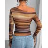 imageZESICA Womens Floral Off Shoulder Long Sleeve Tops 2025 Fall Mesh Ruched Fitted Trendy Going Out Shirts BlousesRosebrown