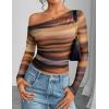 imageZESICA Womens Floral Off Shoulder Long Sleeve Tops 2025 Fall Mesh Ruched Fitted Trendy Going Out Shirts BlousesRosebrown