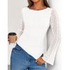 imageZESICA Womens Lace Mesh Long Sleeve Shirts Fall Double Lined Boat Neck Slim Fit Asymmetrical Going Out Tops Date Night OutfitWhite