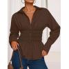 imageZESICA Womens Long Sleeve Button Down Cotton Shirts 2025 Fall Business Casual Collared Blouse Work Office Dressy TopsBrown