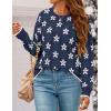 imageZESICA Womens Long Sleeve Crewneck Sweater 2025 Fall Printed Cute Oversized Knitted Pullover Tops Trendy ClothesNavy