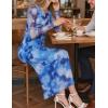 imageZESICA Womens Long Sleeve Floral Maxi Dresses 2025 Fall Bodycon Crewneck Side Slit Ruched Fitted Party Long DressBlue