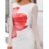 imageZESICA Womens Long Sleeve Floral Maxi Dresses 2025 Fall Bodycon Crewneck Side Slit Ruched Fitted Party Long DressWhite
