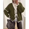 imageZESICA Womens Tie Front Bow Cardigan Sweaters 2025 Casual Long Sleeve Knit Color Block Fall Winter Clothing CoatsArmygreen