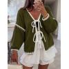 imageZESICA Womens Tie Front Bow Cardigan Sweaters 2025 Casual Long Sleeve Knit Color Block Fall Winter Clothing CoatsArmygreen