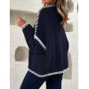 imageZESICA Womens Tie Front Bow Cardigan Sweaters 2025 Casual Long Sleeve Knit Color Block Fall Winter Clothing CoatsNavy