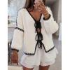 imageZESICA Womens Tie Front Bow Cardigan Sweaters 2025 Casual Long Sleeve Knit Color Block Fall Winter Clothing CoatsWhite