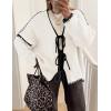 imageZESICA Womens Tie Front Bow Cardigan Sweaters 2025 Casual Long Sleeve Knit Color Block Fall Winter Clothing CoatsWhite