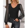 imageZESICA Womens Tops V Neck Ribbed Knit Polka Dot Mesh Long Sleeve Shirts Fall Fashion Business Casual Outfits Dressy BlousesBlack