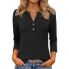 imageZESICA 34 Length Sleeve Womens Tops 2025 Fall Boho Striped Henley Shirts Dressy Casual BlousesEbony