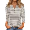 imageZESICA 34 Length Sleeve Womens Tops 2025 Fall Boho Striped Henley Shirts Dressy Casual BlousesGrey
