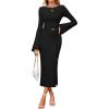 imageZESICA Fall Dresses for Women 2025 Elegant Classy Long Sleeve Business Casual Bodycon Slit Midi Dress with BeltBlack