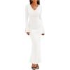 imageZESICA Womens 2025 Fall Long Sleeve Ruched Knit Bodycon Maxi Dress Cowl Neck Back Slit Formal Wedding Guest Cocktail DressesWhite