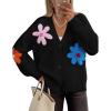 imageZESICA Womens Fall Floral Cardigan Sweaters 2025 Casual Long Sleeve Open Front Button Down V Neck Knit SweaterBlack