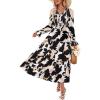 imageZESICA Womens Fall Long Sleeve Floral Boho Dress 2025 Casual V Neck ALine Flowy Wedding Guest Maxi DressesBlack