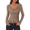imageZESICA Womens Fall Long Sleeve Tops 2025 Casual Cowl Neck Lace Slim Fit Going Out Y2k Knit Shirts BlousesKhaki