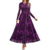 imageZESICA Womens Maxi Dress 2025 Fall Long Sleeve Crewneck Floral Print Mesh Ruched Party Wedding Guest DressesPurple