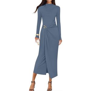 imageZESICA Womens 2025 Fall Long Sleeve Bodycon Dress Mock Neck Party Cocktail Wedding Guest Long Midi DressesDustyblue
