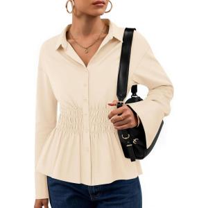 imageZESICA Womens Long Sleeve Button Down Cotton Shirts 2025 Fall Business Casual Collared Blouse Work Office Dressy TopsApricot