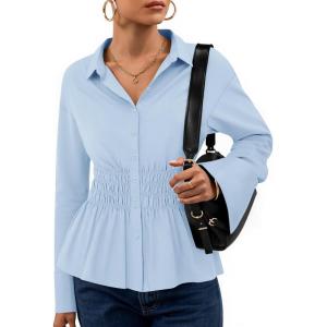 imageZESICA Womens Long Sleeve Button Down Cotton Shirts 2025 Fall Business Casual Collared Blouse Work Office Dressy TopsBlue