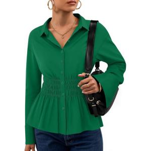 imageZESICA Womens Long Sleeve Button Down Cotton Shirts 2025 Fall Business Casual Collared Blouse Work Office Dressy TopsGreen