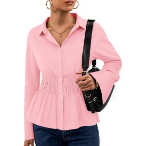 imageZESICA Womens Long Sleeve Button Down Cotton Shirts 2025 Fall Business Casual Collared Blouse Work Office Dressy TopsPink