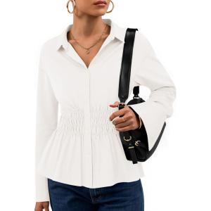 imageZESICA Womens Long Sleeve Button Down Cotton Shirts 2025 Fall Business Casual Collared Blouse Work Office Dressy TopsWhite