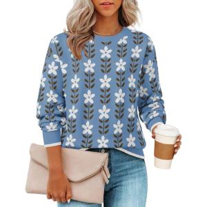 imageZESICA Womens Long Sleeve Crewneck Sweater 2025 Fall Printed Cute Oversized Knitted Pullover Tops Trendy ClothesDusty Blue