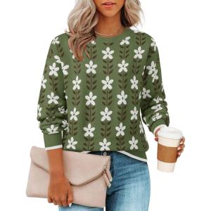imageZESICA Womens Long Sleeve Crewneck Sweater 2025 Fall Printed Cute Oversized Knitted Pullover Tops Trendy ClothesDusty Green
